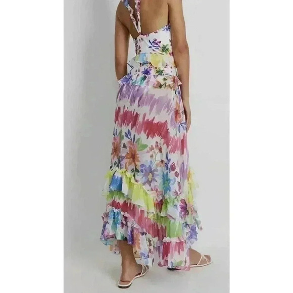 PatBO Hi-Low Maxi Dress M White Floral Ruffle V-Neck Sleeveless wedding guest - Picture 2 of 9